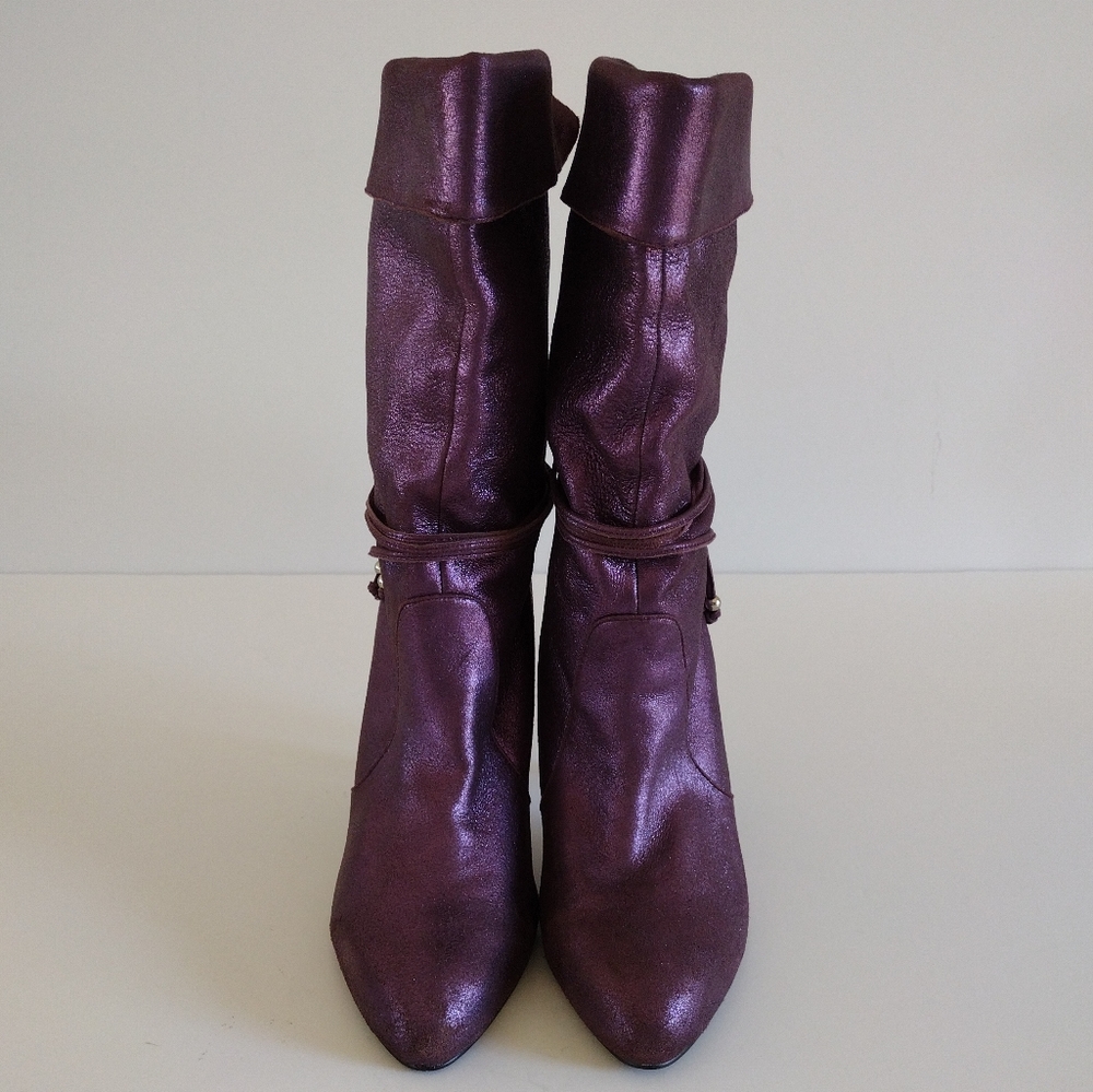 *NaNa Metallic Purple Leather Heeled Pull On Boots Vintage 10